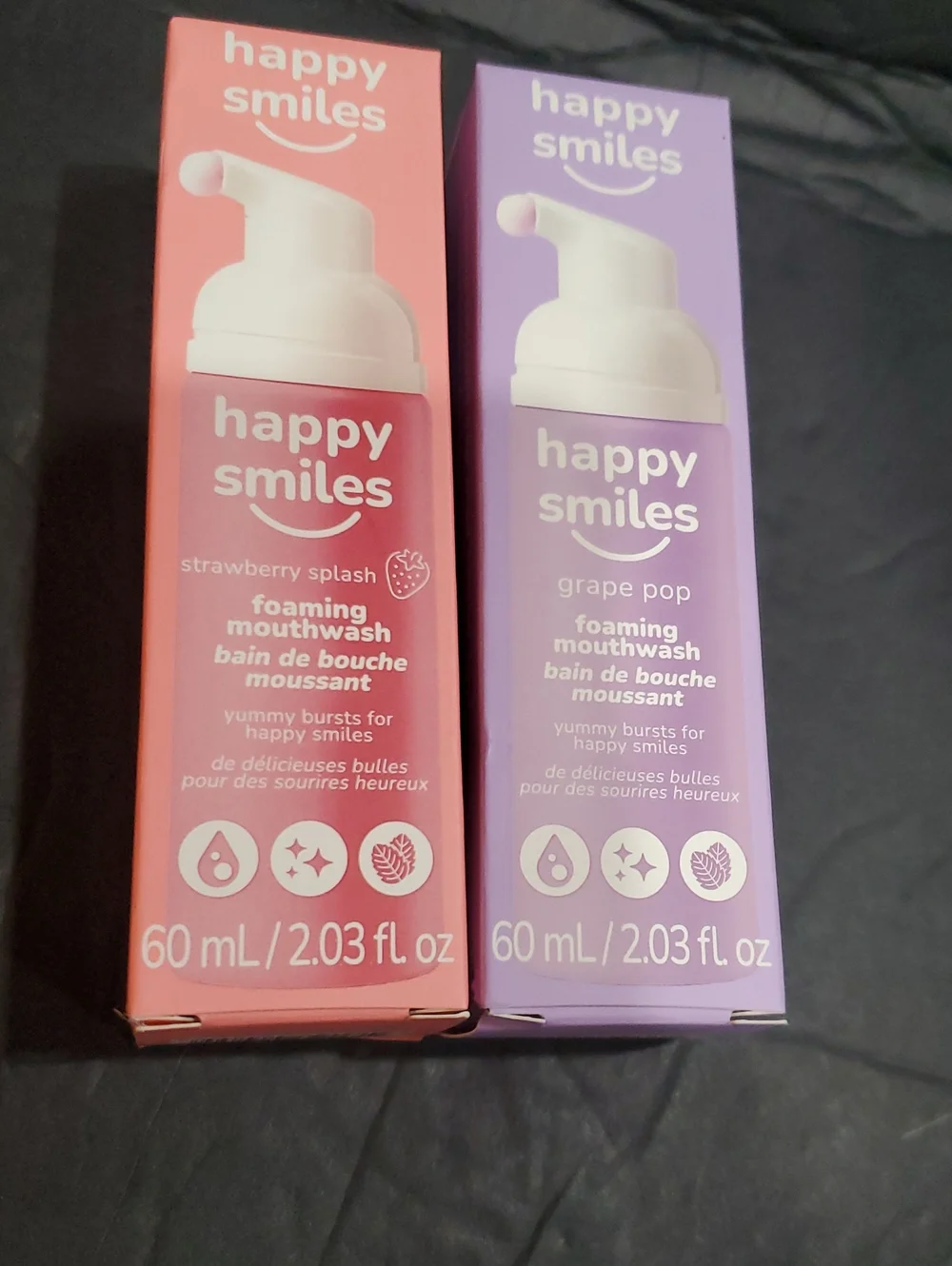 Happy Smiles 2pack Grape pop and Strawberry splash foaming mouthwash for kids